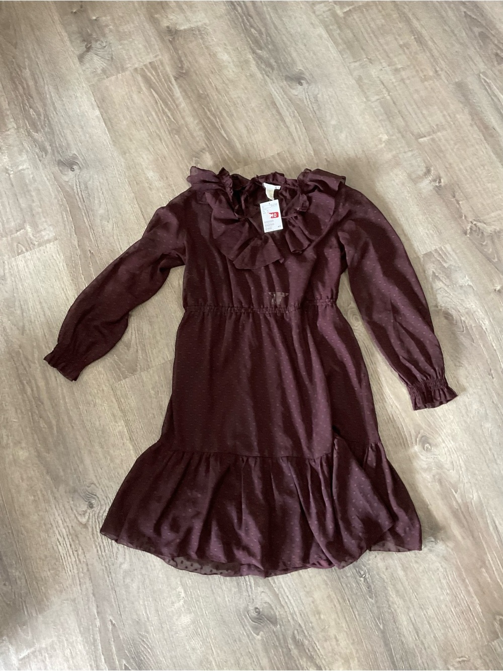 H&M women’s Wine Burgundy Ruffle-Trim Dress